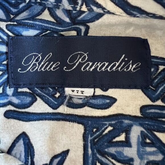 Blue Paradise Hawaiian Aloha Shirt Mens XXL Blue Floral Tropical Button Up - Picture 8 of 8